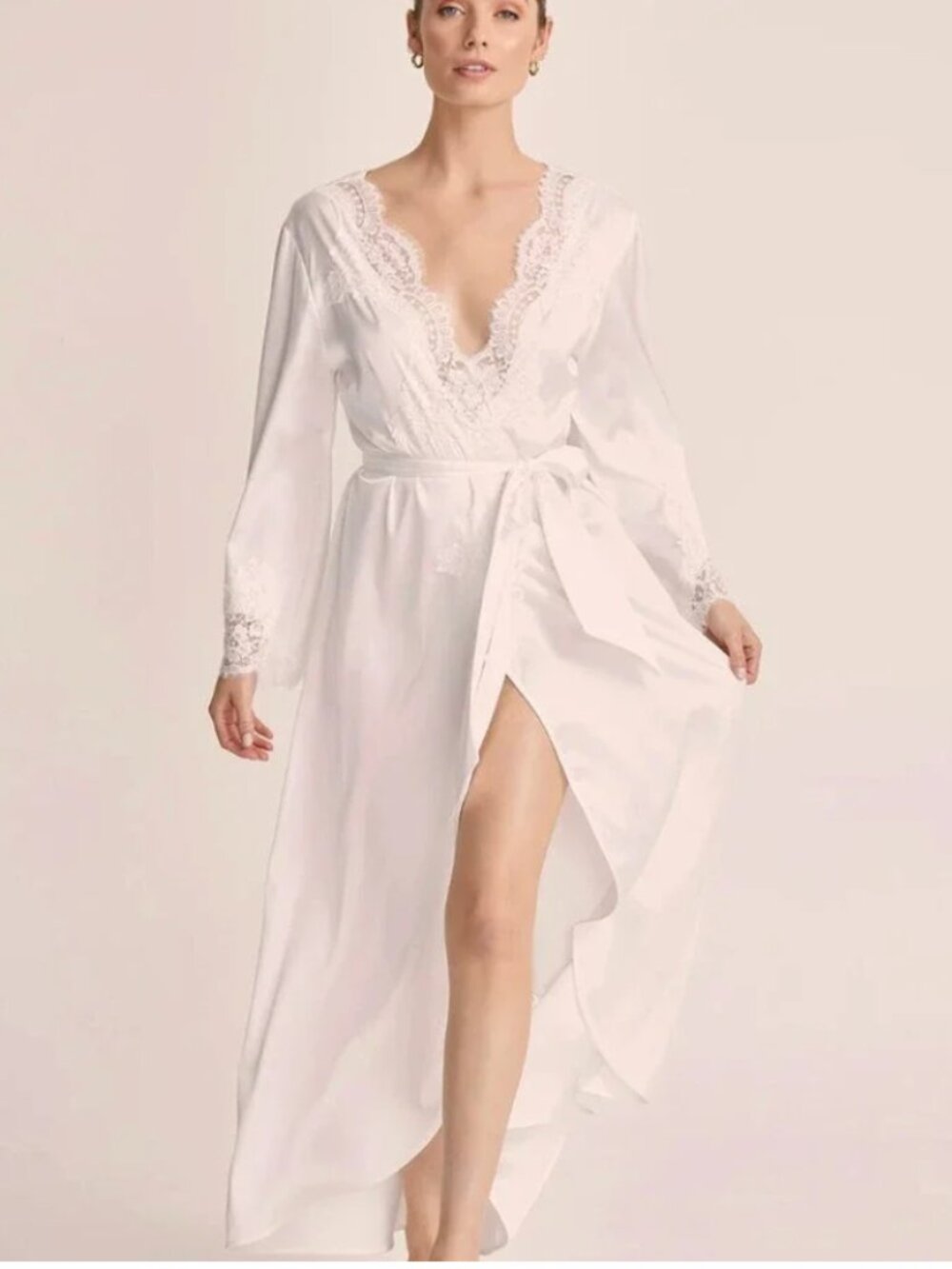 Homebodii Maxi White Lace Long Sleeve Robe